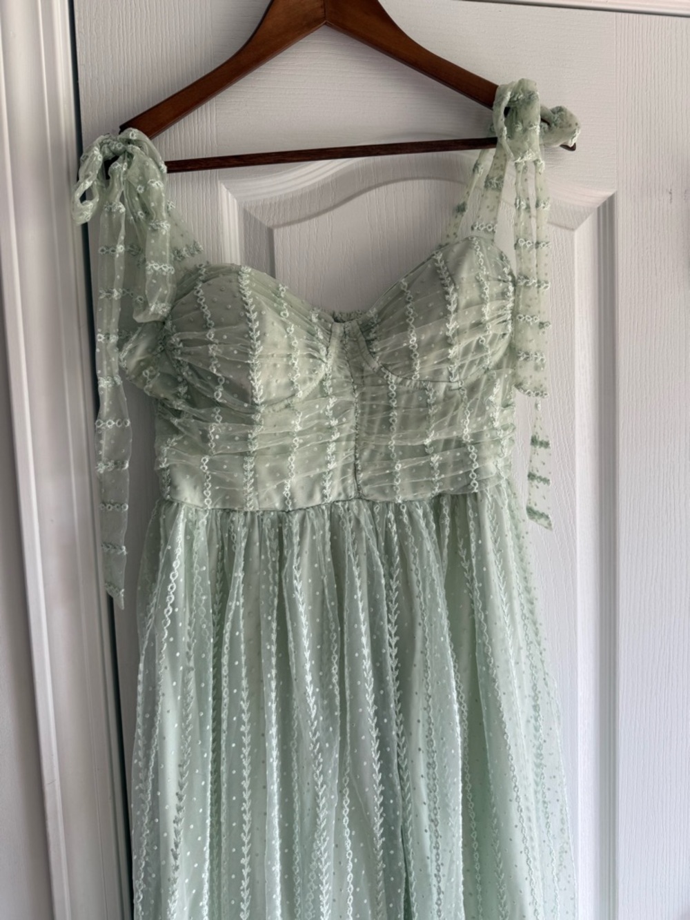 Blu Pepper Mint Green Tie-Shoulder Dotted Mesh Maxi Dress - Picture 3 of 16